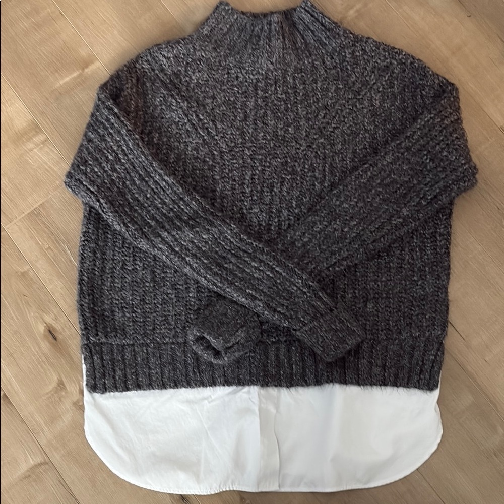 Gray Chunky Knit Cowl Sweater with White Layer